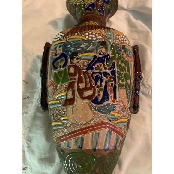 Satsuma Art Satsuma Japan Vase With Raised Characters Handmade